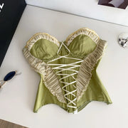 Women Summer Tube Top Corset Bustier Ruffle Hem