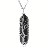 1pc Tree Of Life Wire Wrapped Crystal Point Pendant Necklace,