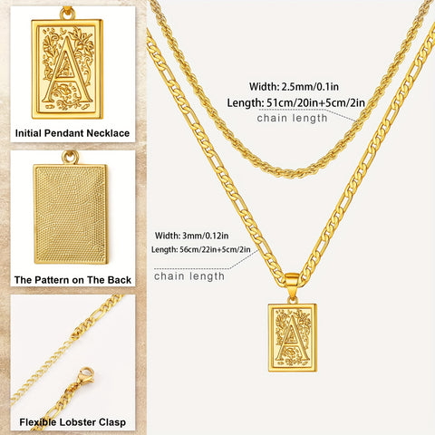 2pcs Initial Letter Necklaces & Chain Necklace, Jewelry Gifts For Men Women