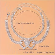 2pcs Trendy Style Double Heart Rhinestone Decor Anklets