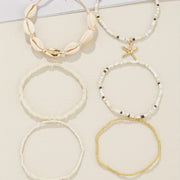 6pcs Set Unisex Glass Bead Anklets with Faux