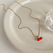 1pc Golden Red Cherries Pendant Chain Necklace For Girls Zirconia Choker Necklaces Jewelry Gifts