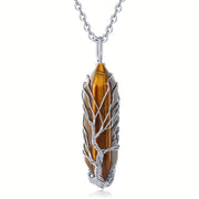 1pc Tree Of Life Wire Wrapped Crystal Point Pendant Necklace,