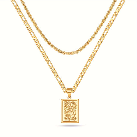 2pcs Initial Letter Necklaces & Chain Necklace, Jewelry Gifts For Men Women