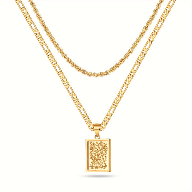 2pcs Initial Letter Necklaces & Chain Necklace, Jewelry Gifts For Men Women