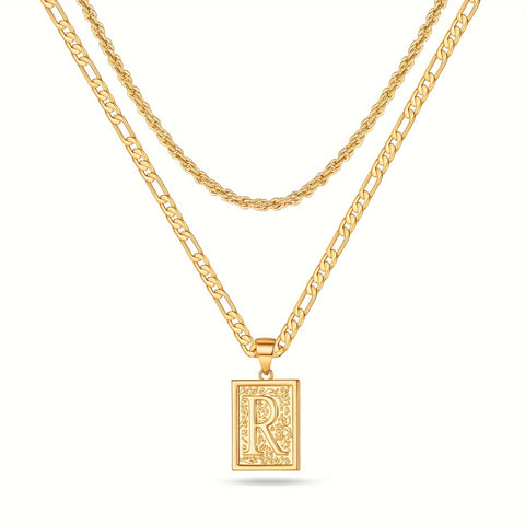 2pcs Initial Letter Necklaces & Chain Necklace, Jewelry Gifts For Men Women