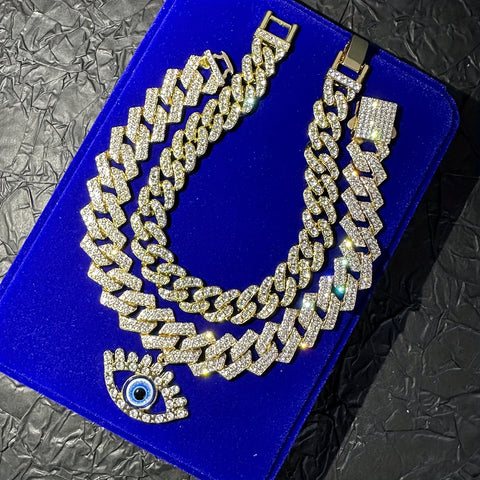 2pcs Set Hip Hop Punk Style Angel Eyes Pendant Anklets with Sparkling