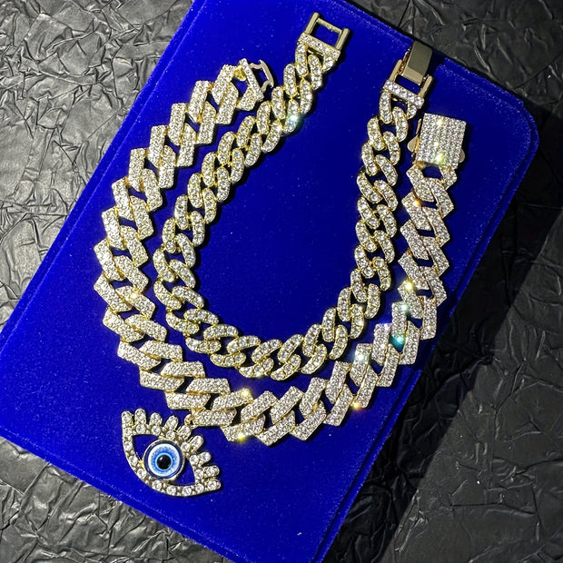 2pcs Set Hip Hop Punk Style Angel Eyes Pendant Anklets with Sparkling