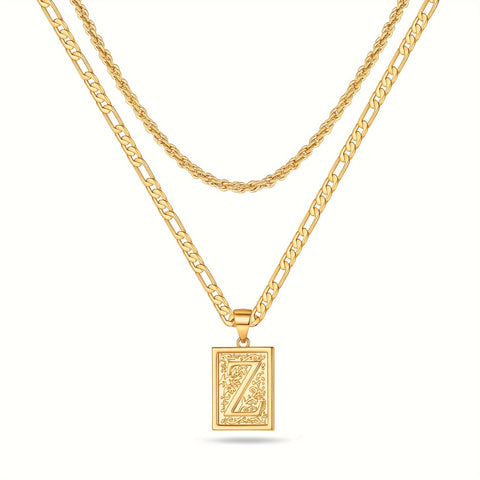 2pcs Initial Letter Necklaces & Chain Necklace, Jewelry Gifts For Men Women