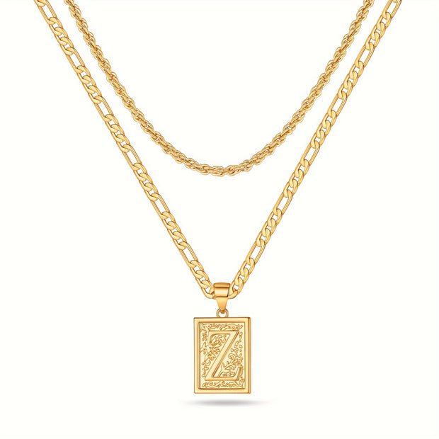 2pcs Initial Letter Necklaces & Chain Necklace, Jewelry Gifts For Men Women