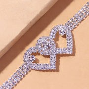 2pcs Trendy Style Double Heart Rhinestone Decor Anklets