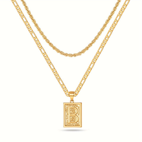 2pcs Initial Letter Necklaces & Chain Necklace, Jewelry Gifts For Men Women