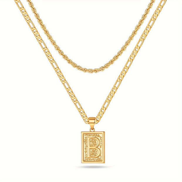 2pcs Initial Letter Necklaces & Chain Necklace, Jewelry Gifts For Men Women