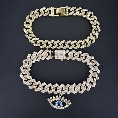 2pcs Set Hip Hop Punk Style Angel Eyes Pendant Anklets with Sparkling