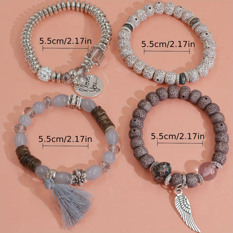 4pcs Heart Charm Beaded Bracelets