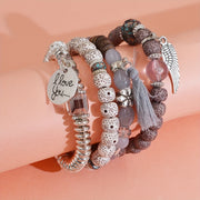 4pcs Heart Charm Beaded Bracelets