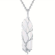1pc Tree Of Life Wire Wrapped Crystal Point Pendant Necklace,