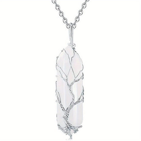 1pc Tree Of Life Wire Wrapped Crystal Point Pendant Necklace,