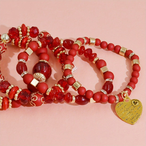 4pcs Heart Charm Beaded Bracelets