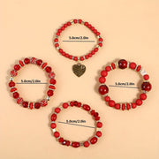 4pcs Heart Charm Beaded Bracelets