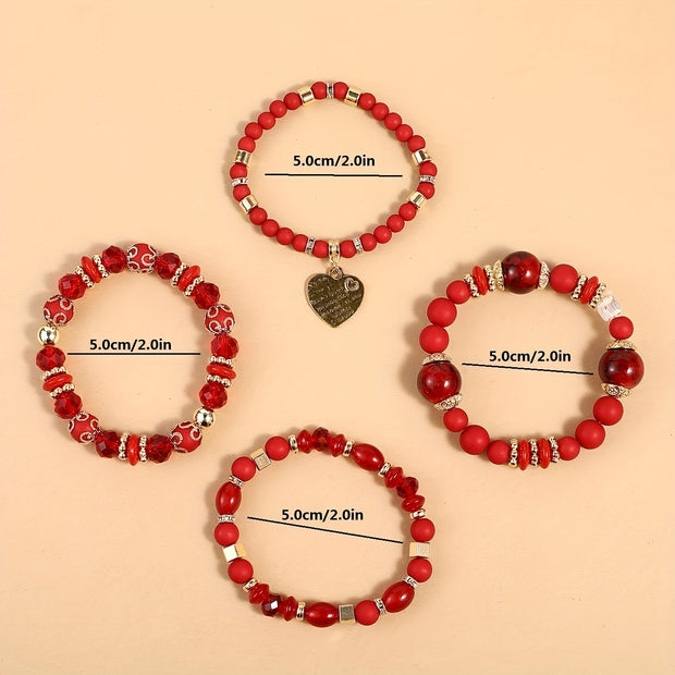 4pcs Heart Charm Beaded Bracelets