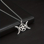 Moon Pentagram Round Pendant Necklace Stainless Steel Amulet Necklaces Jewelry