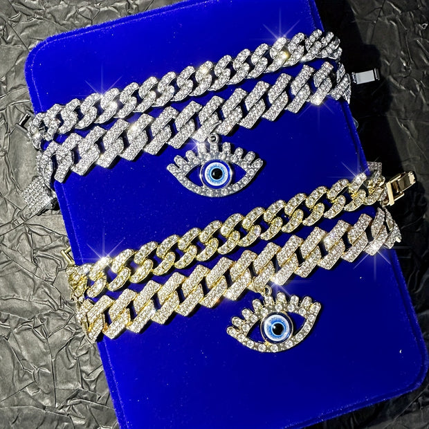 2pcs Set Hip Hop Punk Style Angel Eyes Pendant Anklets with Sparkling