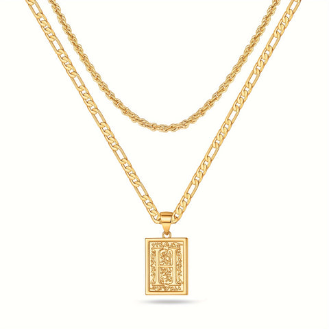 2pcs Initial Letter Necklaces & Chain Necklace, Jewelry Gifts For Men Women