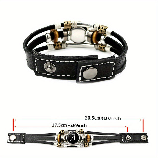 26 English Letters Bracelets, PU Leather Bangles, Retro Punk Style