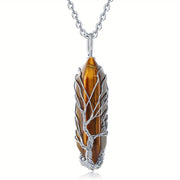 1pc Tree Of Life Wire Wrapped Crystal Point Pendant Necklace,