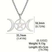 Moon Pentagram Round Pendant Necklace Stainless Steel Amulet Necklaces Jewelry