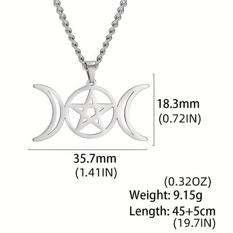 Moon Pentagram Round Pendant Necklace Stainless Steel Amulet Necklaces Jewelry