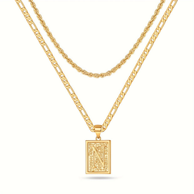 2pcs Initial Letter Necklaces & Chain Necklace, Jewelry Gifts For Men Women