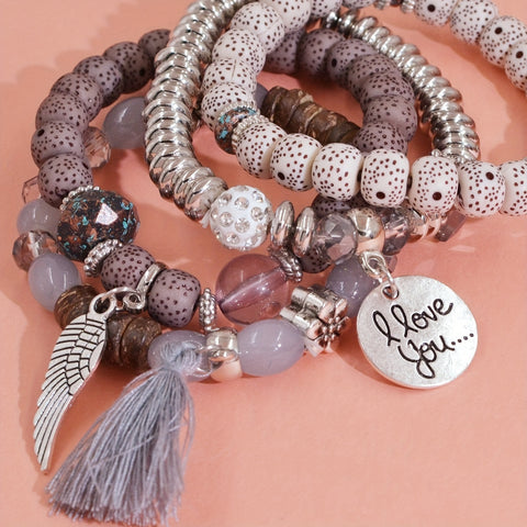 4pcs Heart Charm Beaded Bracelets