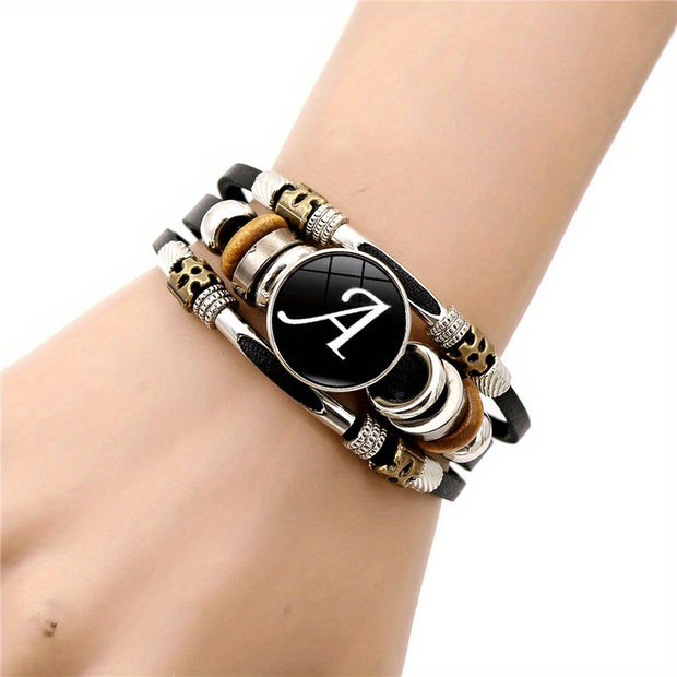 26 English Letters Bracelets, PU Leather Bangles, Retro Punk Style